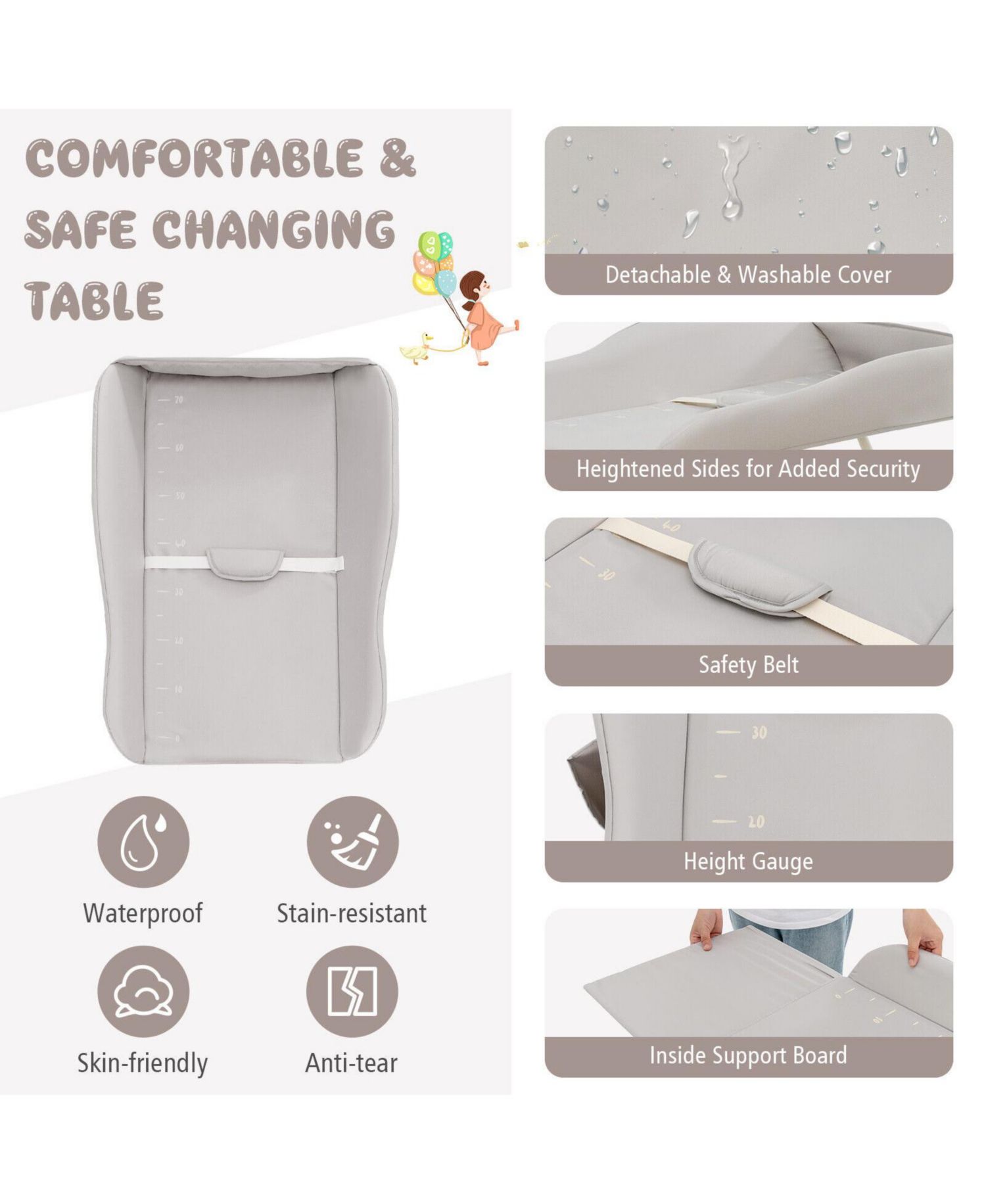 Portable Baby Changing Table with Water Basin and Rolling Wheels for Nursery