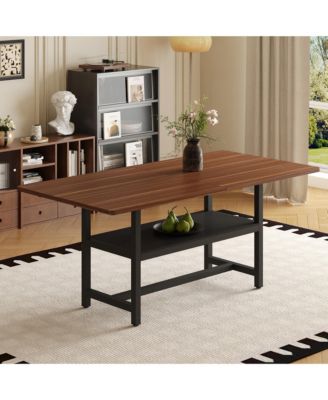 71-Inch Wood Grain Dining Table with Storage Shelf