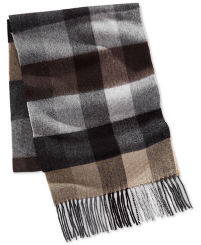 Club Room Men's Buff Plaid Cashmere Scarf, Only at Macy's