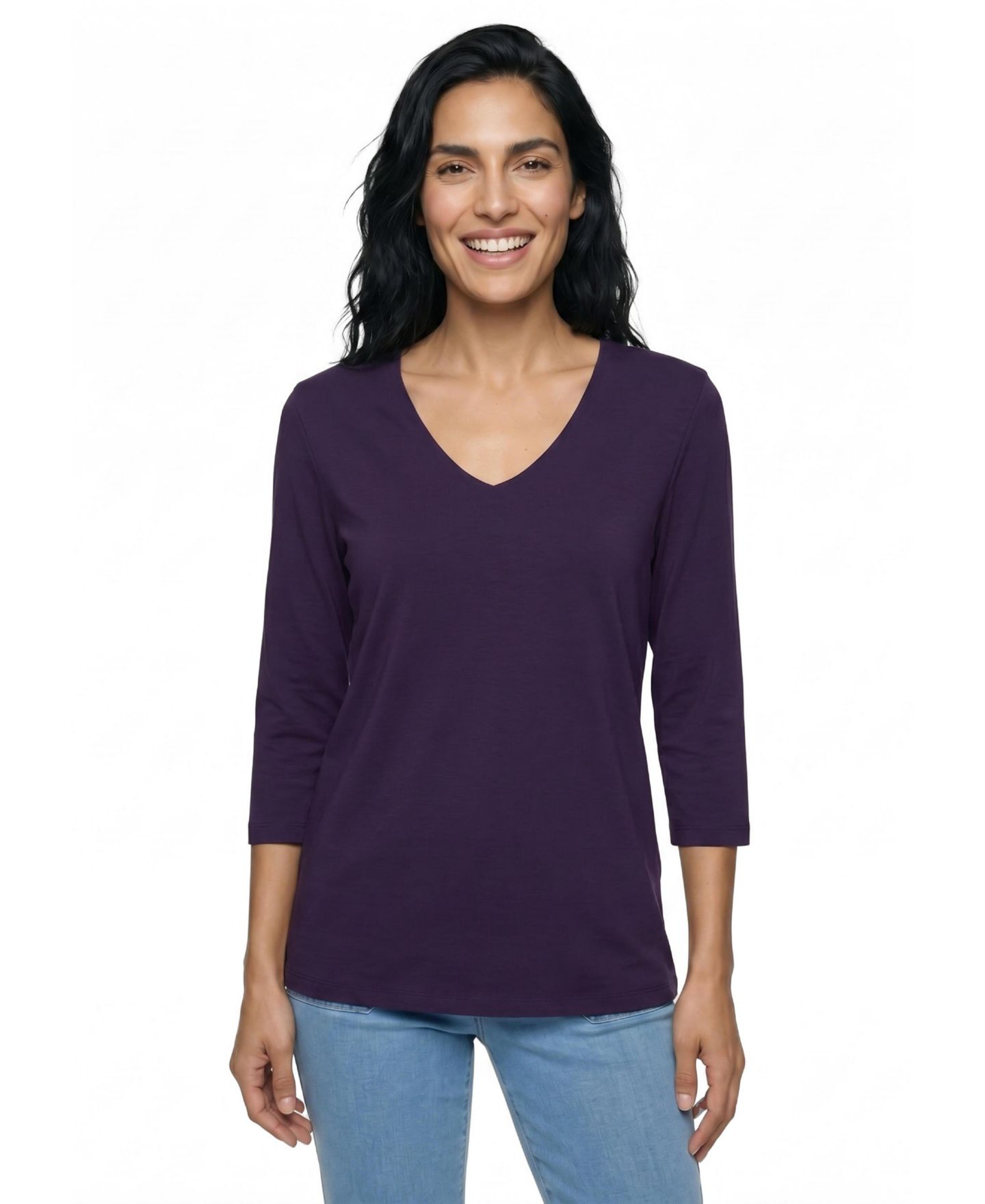 Женская футболка Olsen V-Neck 3/4-Sleeve, цвет: Сливовый — фото 1