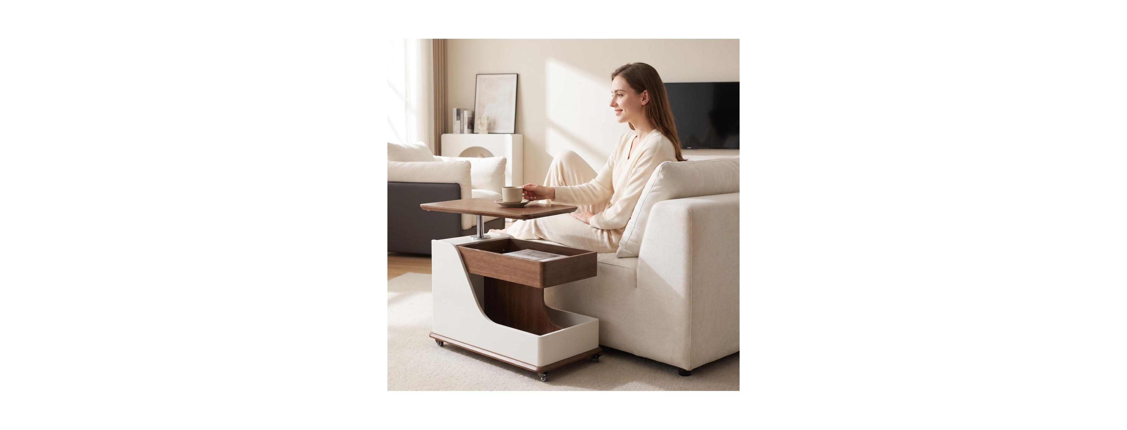 Streamdale Furniture Adjustable Height Portable Side Table with Storage