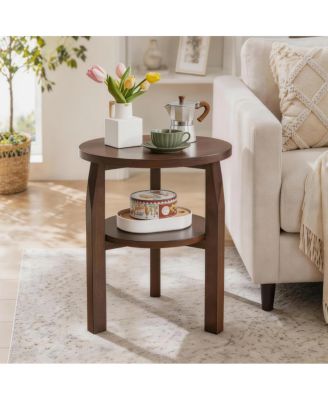 Solid Rubberwood 2-Tier Round End Table