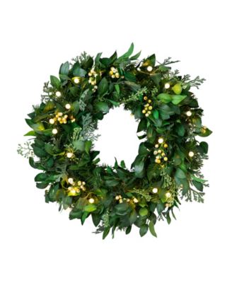OD White Berry Cypress Wreath|24"|LEDC|BO