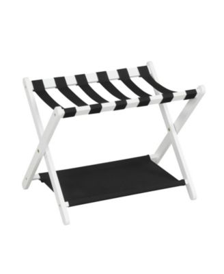 Folding Solid Rubberwood Luggage Rack for Guest Room with 2-Tier Nylon Shelves