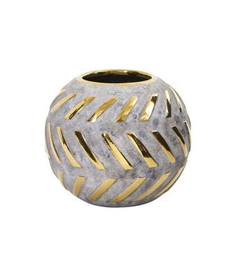 Decorative Round Stone Vase with Regal Design and Artistic Accents