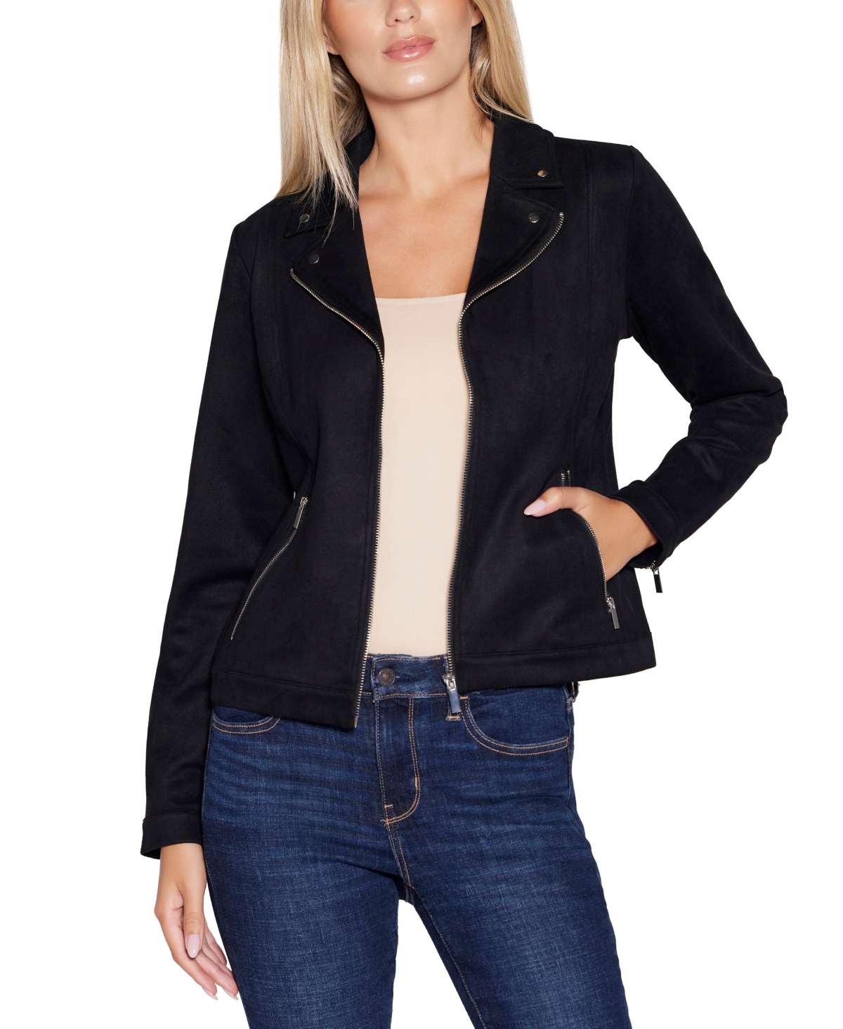 Belldini Women's Faux-Suede Moto Jacket