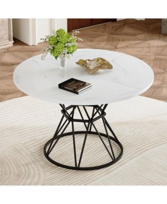 47.3 Inch Marble MDF Round Dining Table, Modern Industrial Hourglass Metal Bracket Table for 4-6 People