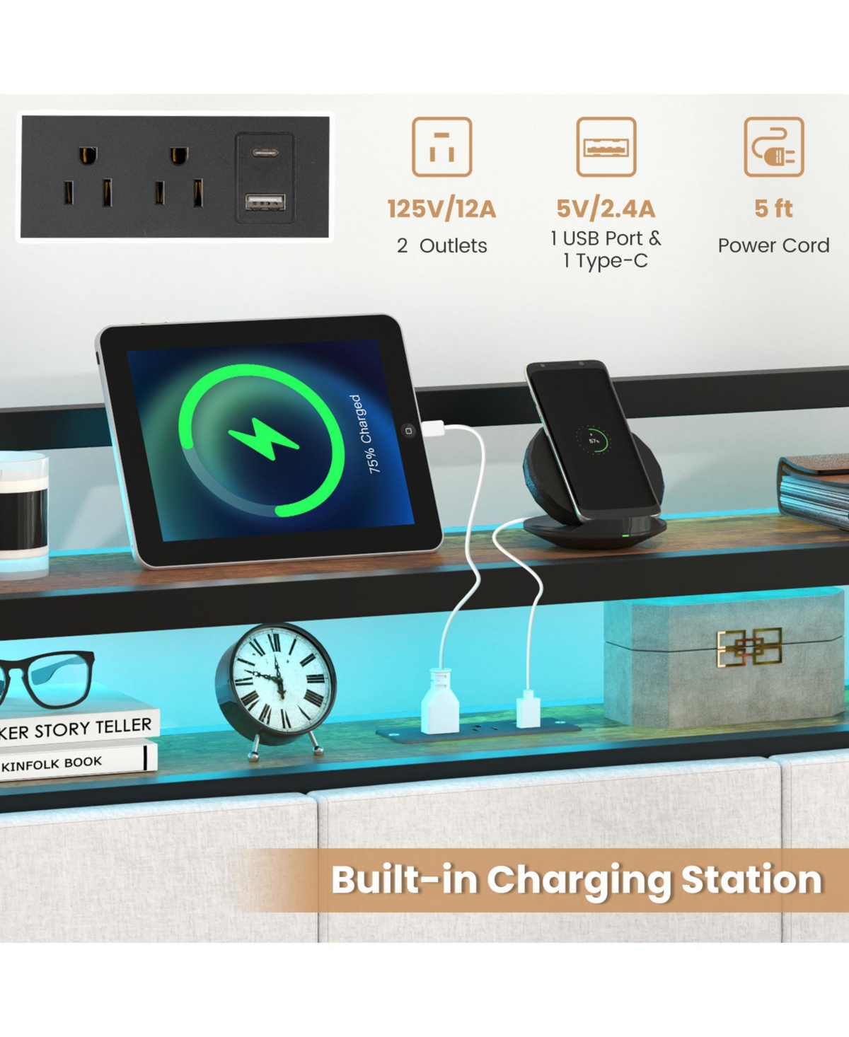 Slickblue Modern Bed Frame with Led Lighting and Charging Station