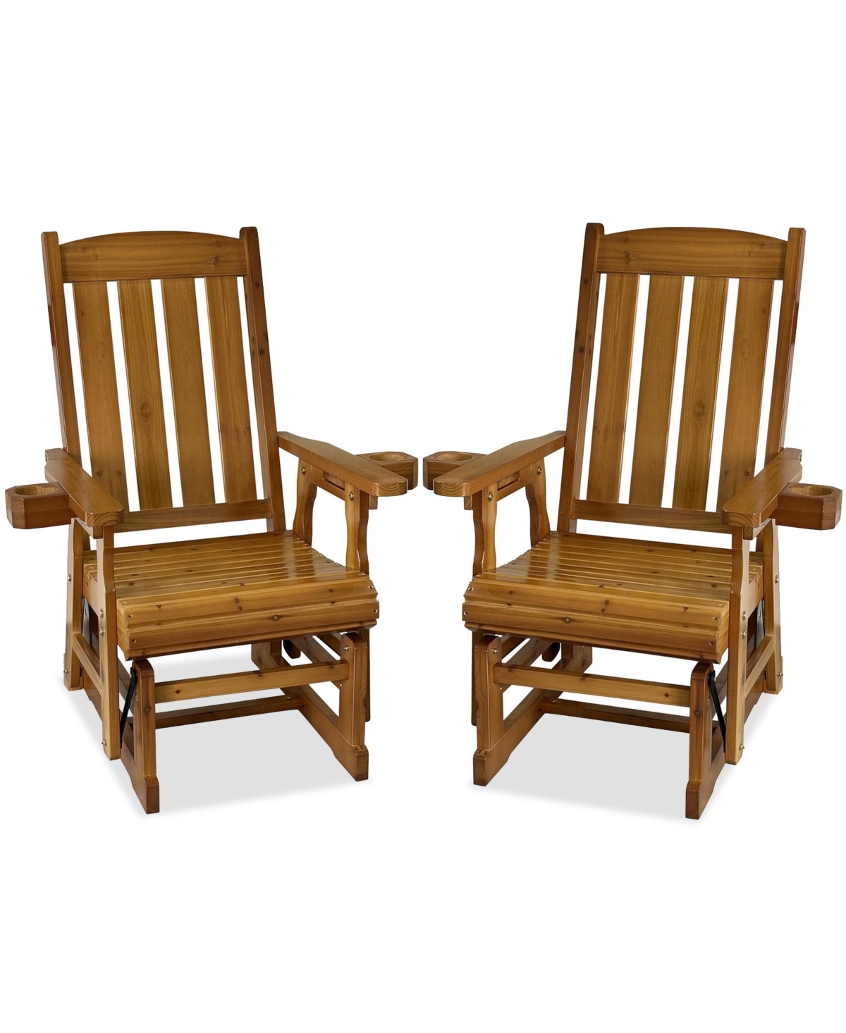 Mega Casa Solid Fir Wood Patio Glider for One Person, with High Back and Deep Contoured Seat