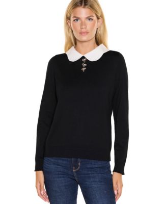 Women's Scalloped Woven Collar Keyhole-Back Rayon-Blend Pullover