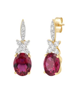 Lab-Grown Ruby (4-1/5 ct. t.w.) & Lab-Grown Diamond (1/2 ct. t.w.) Drop Earrings in 14k Yellow Gold (Also available in Lab-Grown Emerald and Lab-Grown Sapphire)
