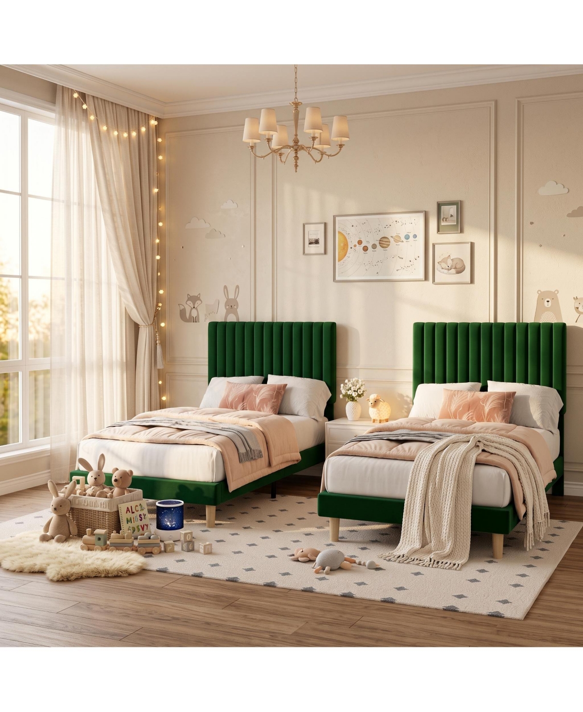 Gaomon Velvet Upholstered Platform Bed Frame with Adjustable Headboard, Vertical Channel Tufted
