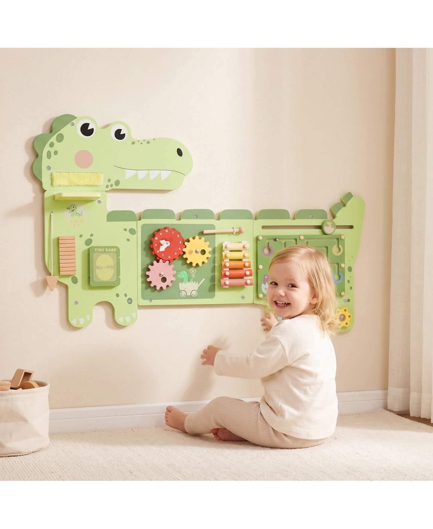 Детская игрушка Qaba Dinosaur Wall-Mounted Busy Board, Music and Sensory Learning, Ages 2+, цвет: Зелёный — фото 2