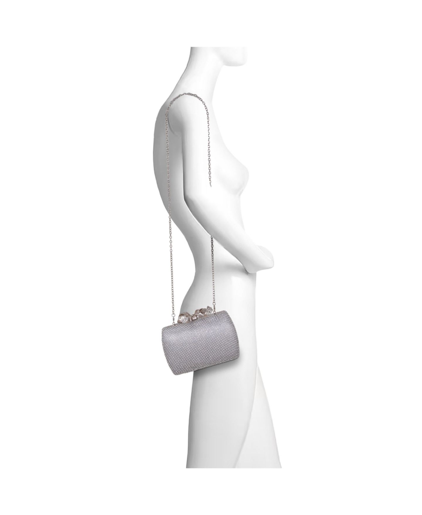 Женские клатчи Jewel Badgley Mischka Cassia Crystal Minaudiere with Bow Clasp, цвет: Серебряный — фото 3
