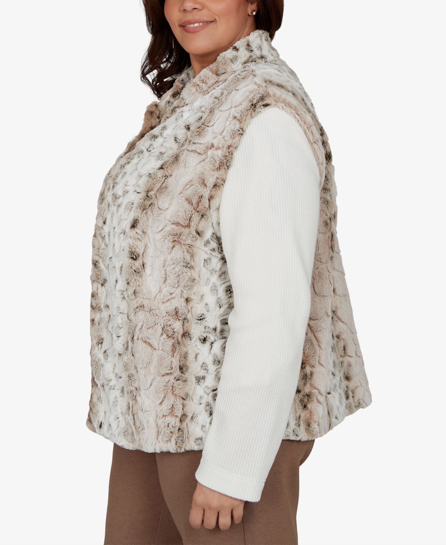 Женская куртка Alfred Dunner Plus Size Animal-Print Mock Neck Short Faux Fur Teddy, цвет: Кремовый — фото 4