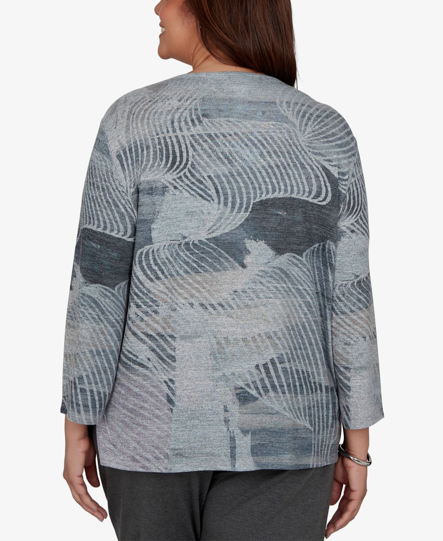 Женская футболка Alfred Dunner Plus Size Crewneck 3/4-Sleeve Floral, цвет: Серый — фото 6
