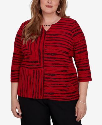 Plus Size Keyhole Neck Print 3/4-Sleeve Blouse