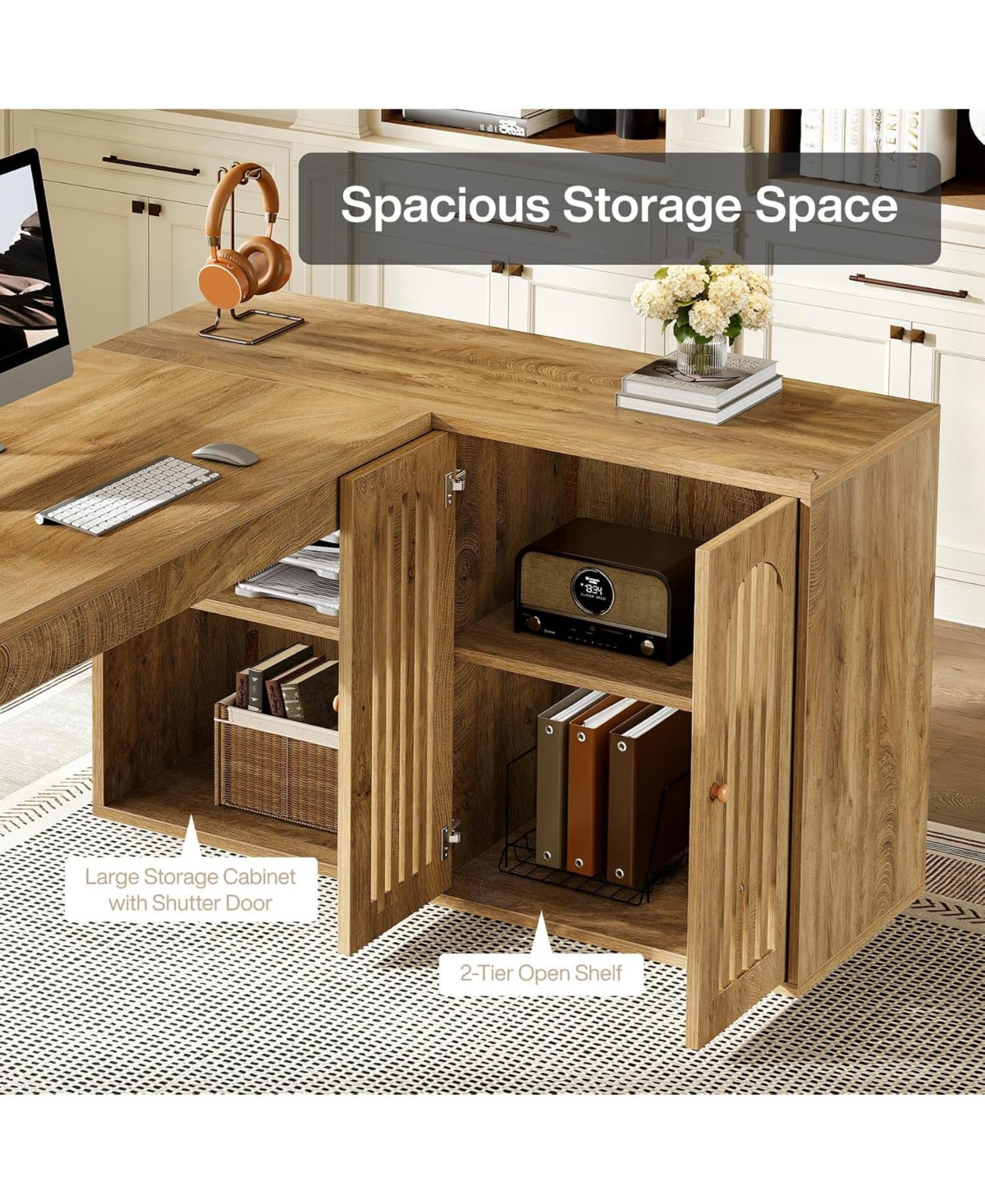 Tribesigns L Shaped Executive Desk with Storage Cabinet, Corner Desk