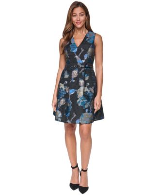 Petite Floral Jacquard V-Neck Dress