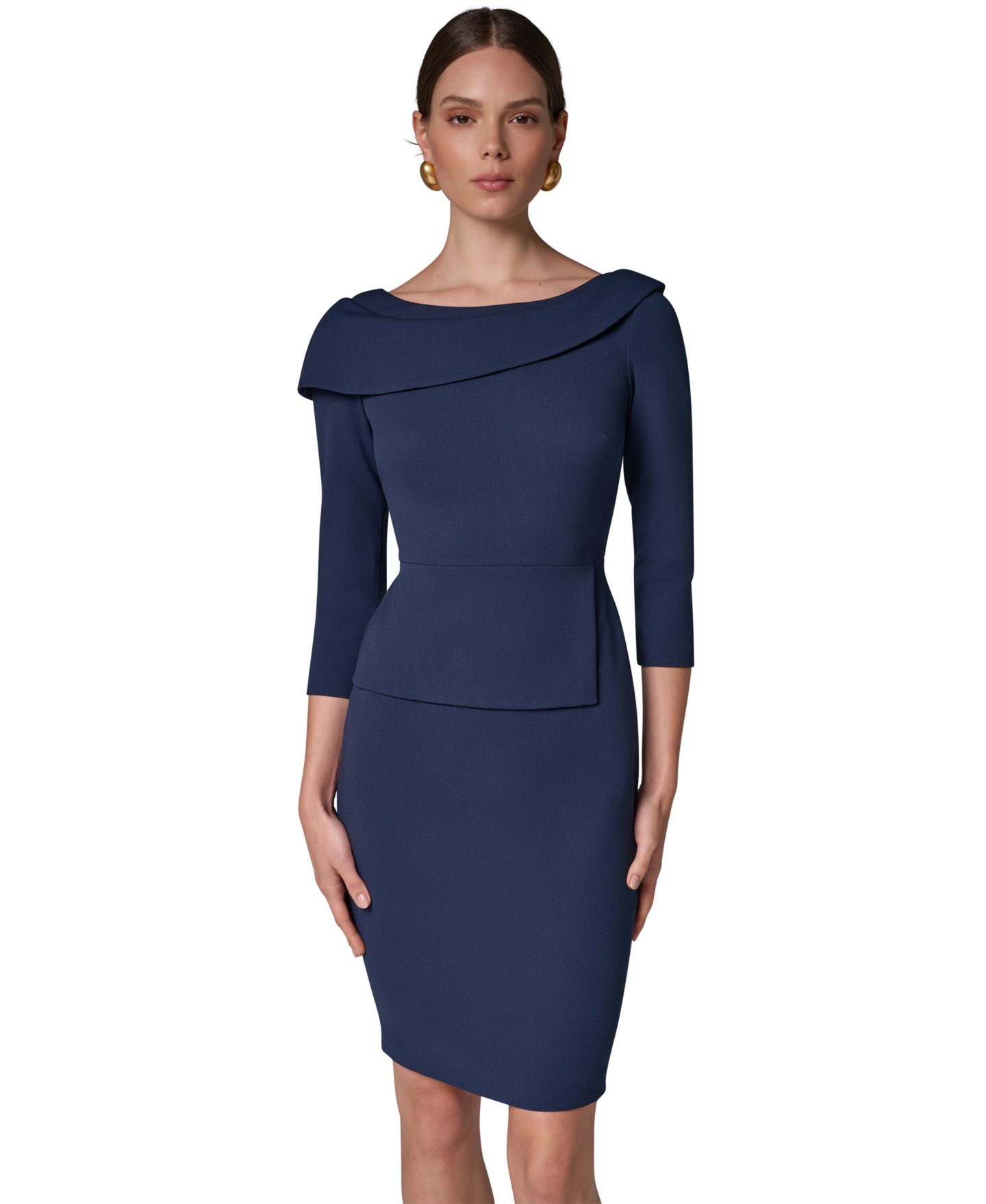 Женское платье Donna Karan New York Petite Peplum Foldover Boat Neck, цвет: Ночной небесно-голубой — фото 2