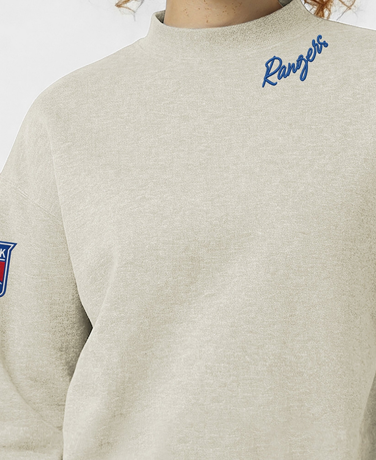 Champion Women's New York Rangers Collar Script Triumph Fleece Relaxed-Fit Crewneck Sweatshirt