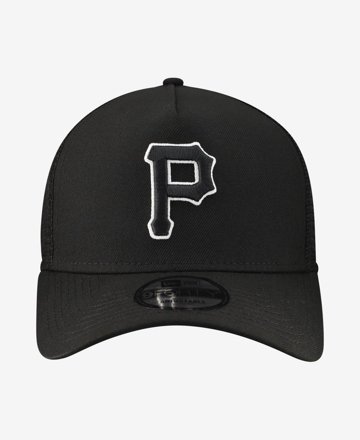 Мужская кепка New Era Black Pittsburgh Pirates Side Script 9FORTY A-Frame Trucker Adjustable Hat — фото 4