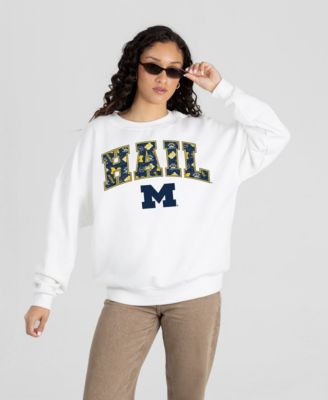 Women's Michigan Wolverines Sweet Play Oversized Fleece Graphic Long-Sleeve Crewneck Sweatshirt