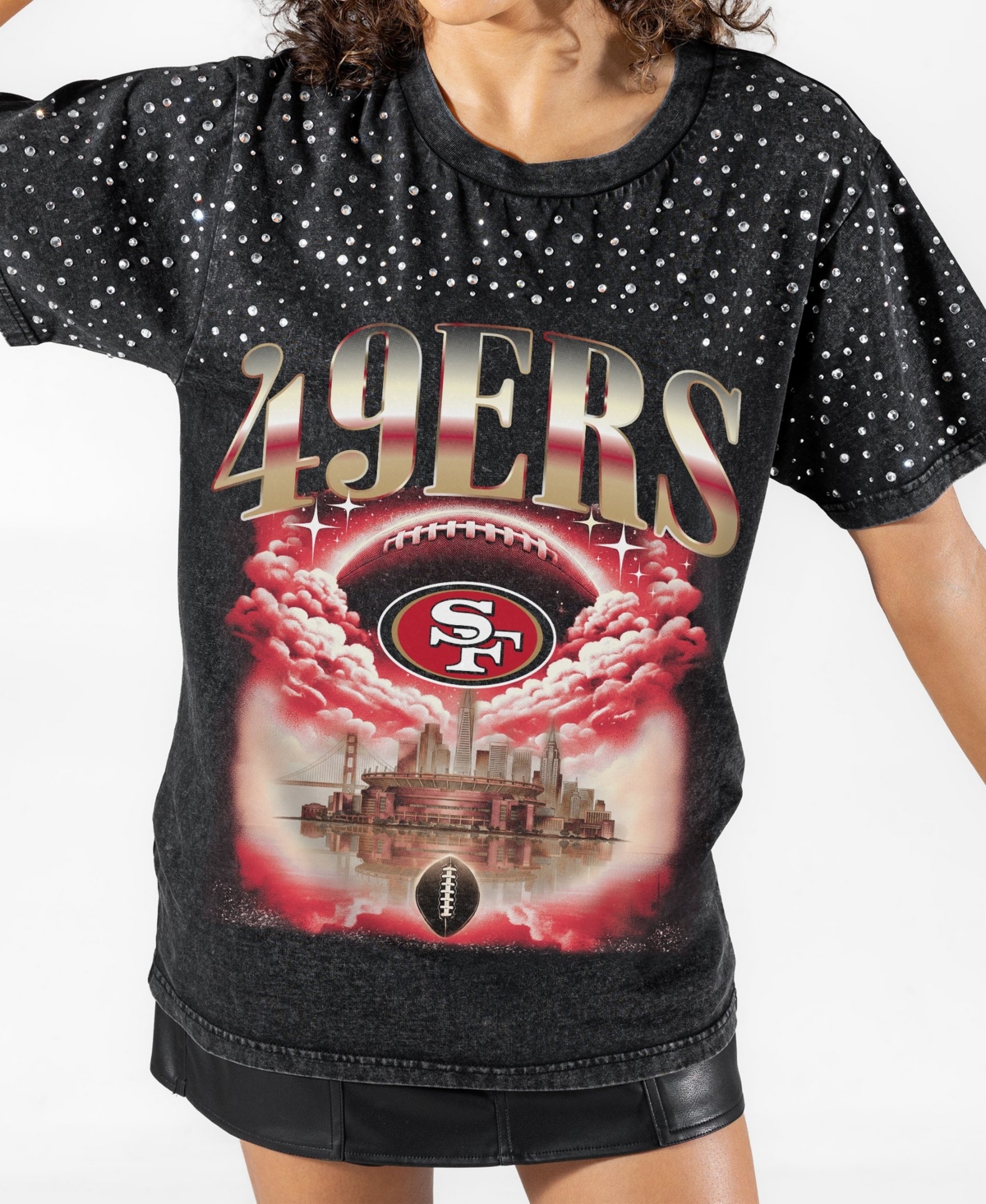 Gameday Couture Women's San Francisco 49ers Sky's the Limit Micro Rhinestone Relaxed-Fit T-Shirt