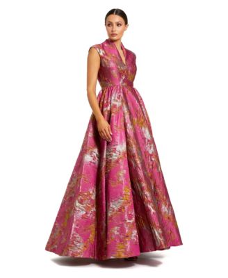 Women's Metallic-Jacquard Shawl Collar Ball Gown