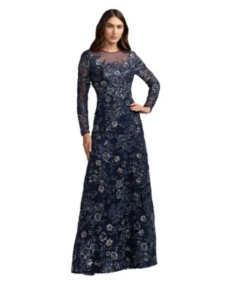 Women's Floral-Embellished A-Line Long-Sleeve Gown