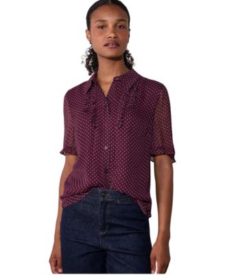 Women's Polka Dot Sheer Sleeve Shirt