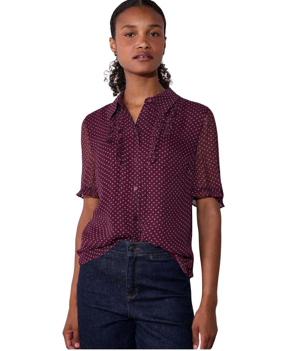 Whistles Women's Polka Dot Sheer Sleeve Shirt