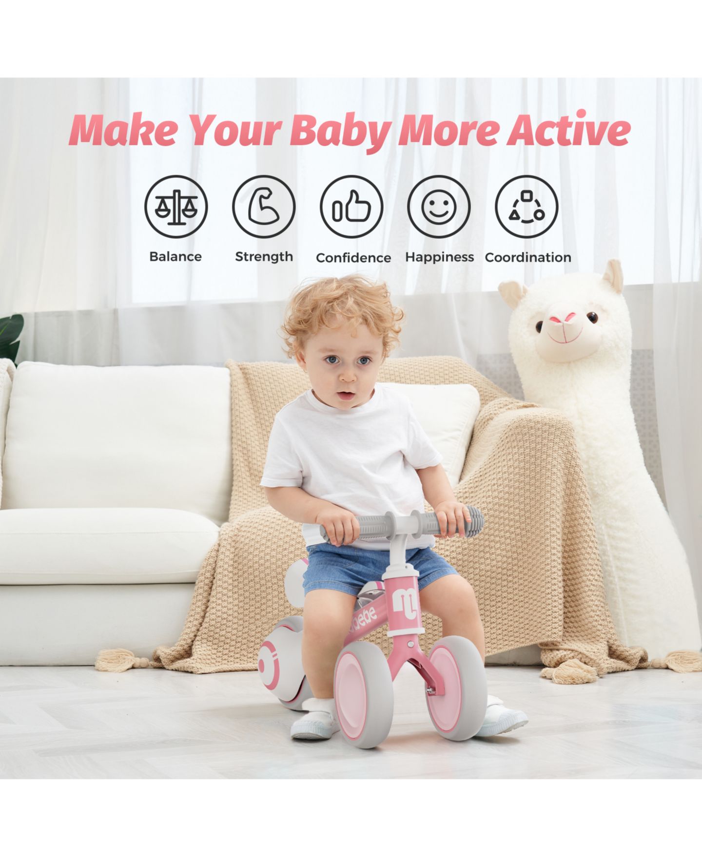 Детская игрушка Allobebe Baby 3-Wheel Balance Bike with Adjustable Seat and Silent Wheels, Ages 1-3, цвет: Красный розовый — фото 3
