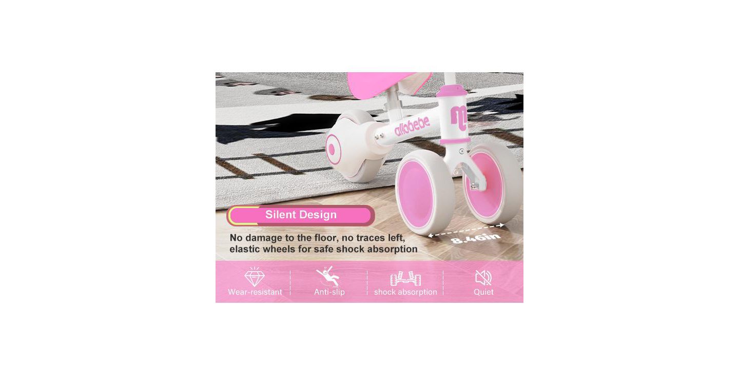 Детская игрушка Allobebe Baby Balance Bike, Carbon-Steel, 3-Wheel Adjustable-Seat Ride-On, Ages 1-3, цвет: Розовый красный — фото 7