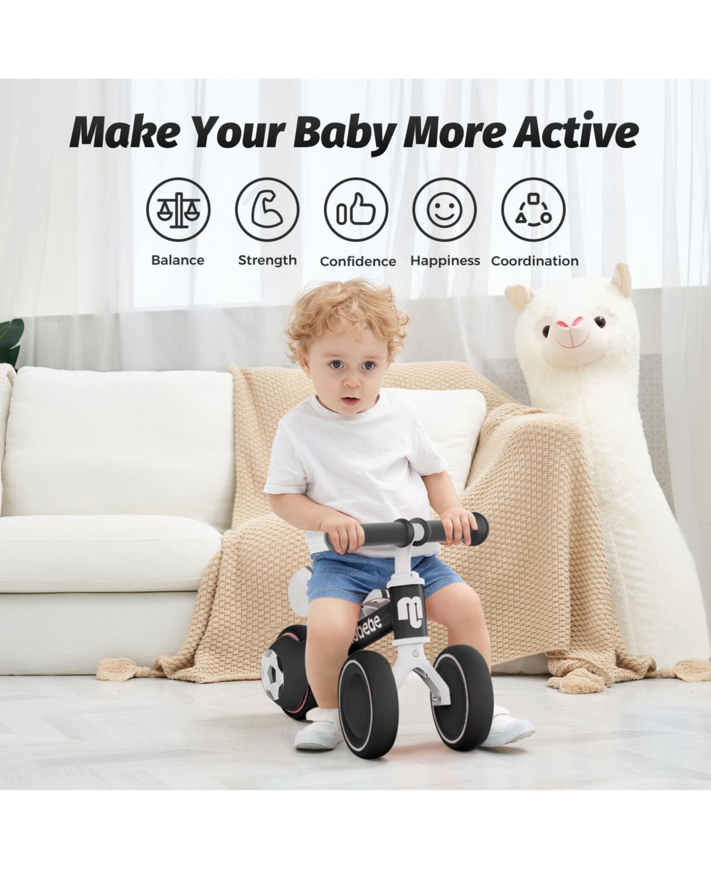 Детская игрушка Allobebe Baby Balance Bike 3-Wheel with Adjustable Seat and Silent Wheels Ride-On, Ages 1-3, цвет: Чёрный — фото 4
