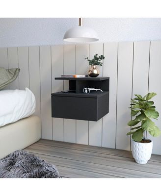 Wengue Floating Nightstand, Wall-Mounted Single Drawer and Top Shelf Storage Side Table
