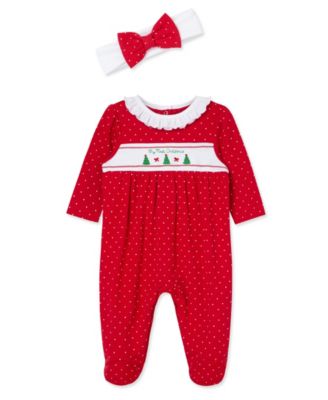 Baby Girls' Dainty Trees Printed Footed Coverallsand Headband, 2-Piece Set