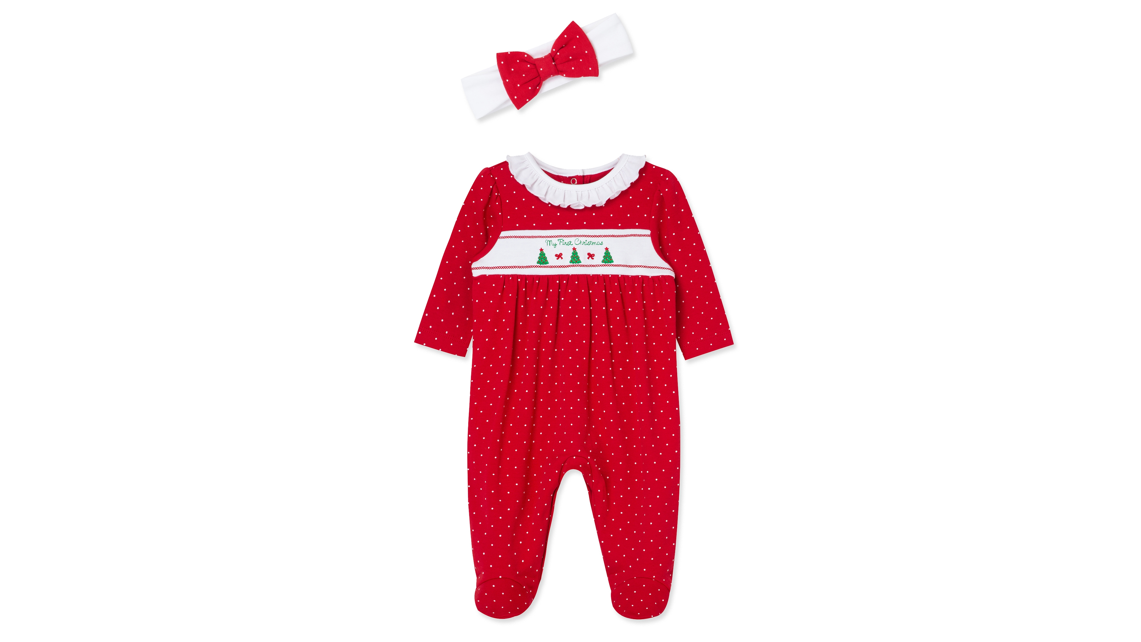 Little Me Baby Girls' Dainty Trees Printed Footed Coverallsand Headband, 2-Piece Set