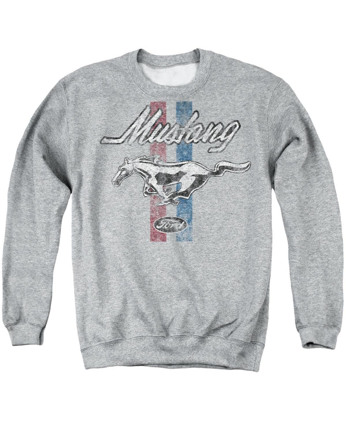 Mustang Men's Ford Stripes Graphic Long-Sleeve Crewneck Sweatshirt - Athletic heather
