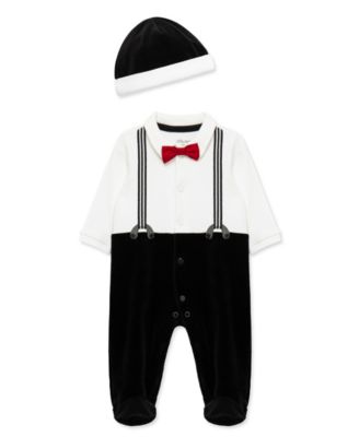 Baby Boys' Dressy Long-Sleeve Footed Coveralls and Hat, 2-Piece Set