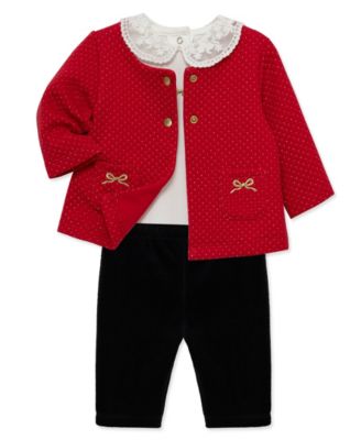 Baby Girls' Bow Embellished Cardigan, Bodysuit and Pants, 3-Piece Set