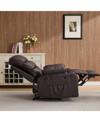 Wide Linen Fabric Recliner Chair, 360 degree Swivel Rocking Chair with Heating and Massage Function, Side Pocket Design for Home Relaxation
