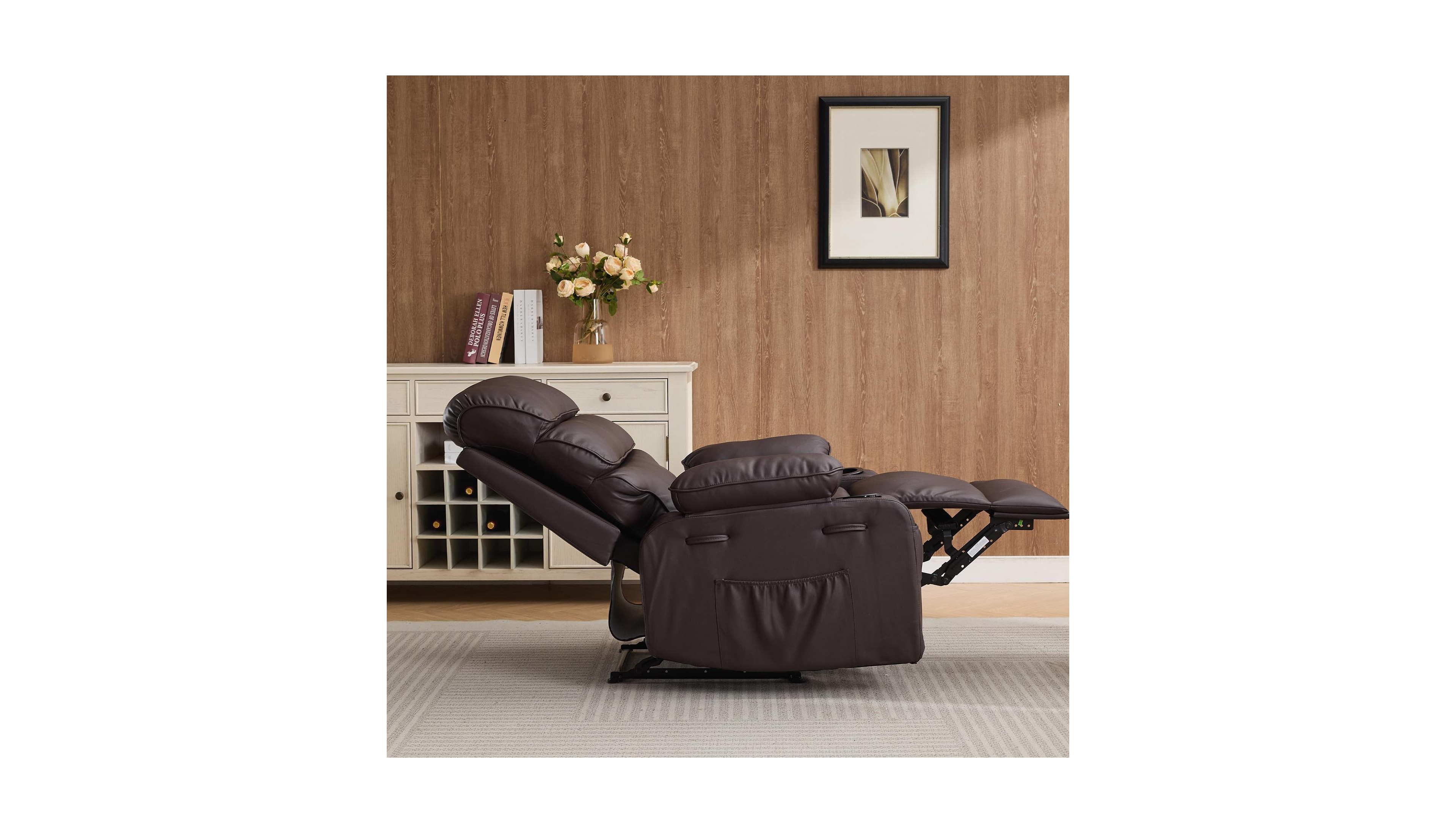 homfan Wide Linen Fabric Recliner Chair, 360 degree Swivel Rocking Chair with Heating and Massage Function, Side Pocket Design for Home Relaxation