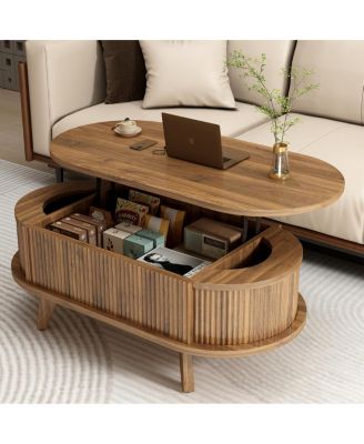 Fluted Lift-Top Coffee Table with Hidden Storage