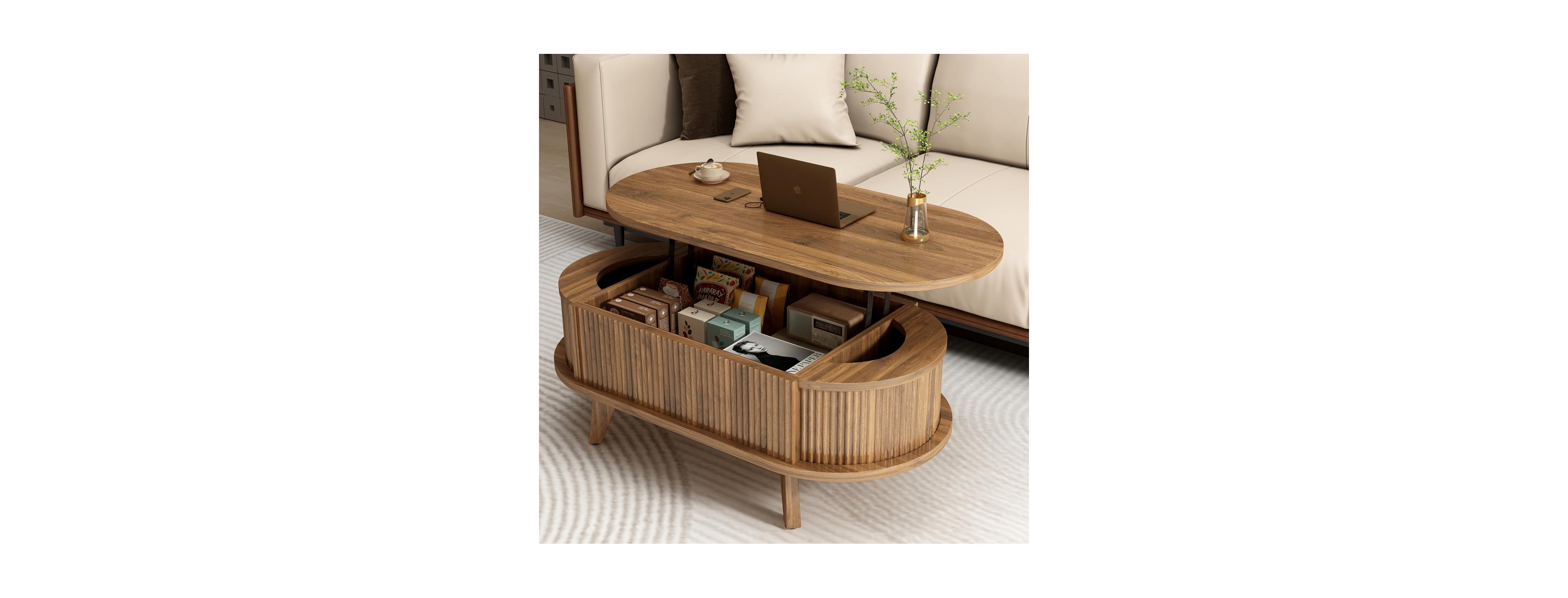Streamdale Furniture Fluted Lift-Top Coffee Table with Hidden Storage