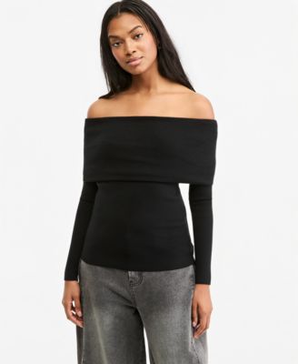 Women's Off-the-Shoulder Lightweight Fitted Sweater