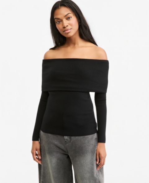 Женский свитер Bar III Off-the-Shoulder Lightweight Fitted, цвет: Чёрный