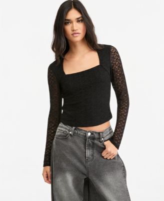 Women's Lace Long-Sleeve Square-Neck Blouse