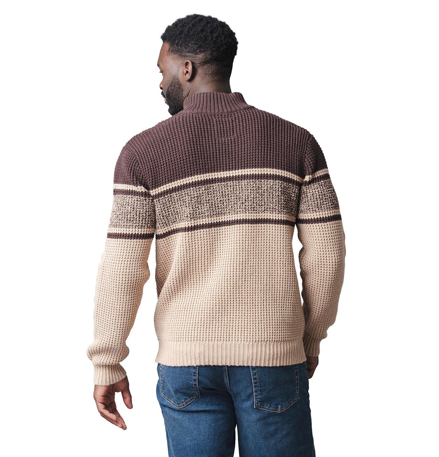 Мужской свитер Hope & Henry Organic Mock Neck Waffle, цвет: Верблюжий / Шоколадный — фото 5