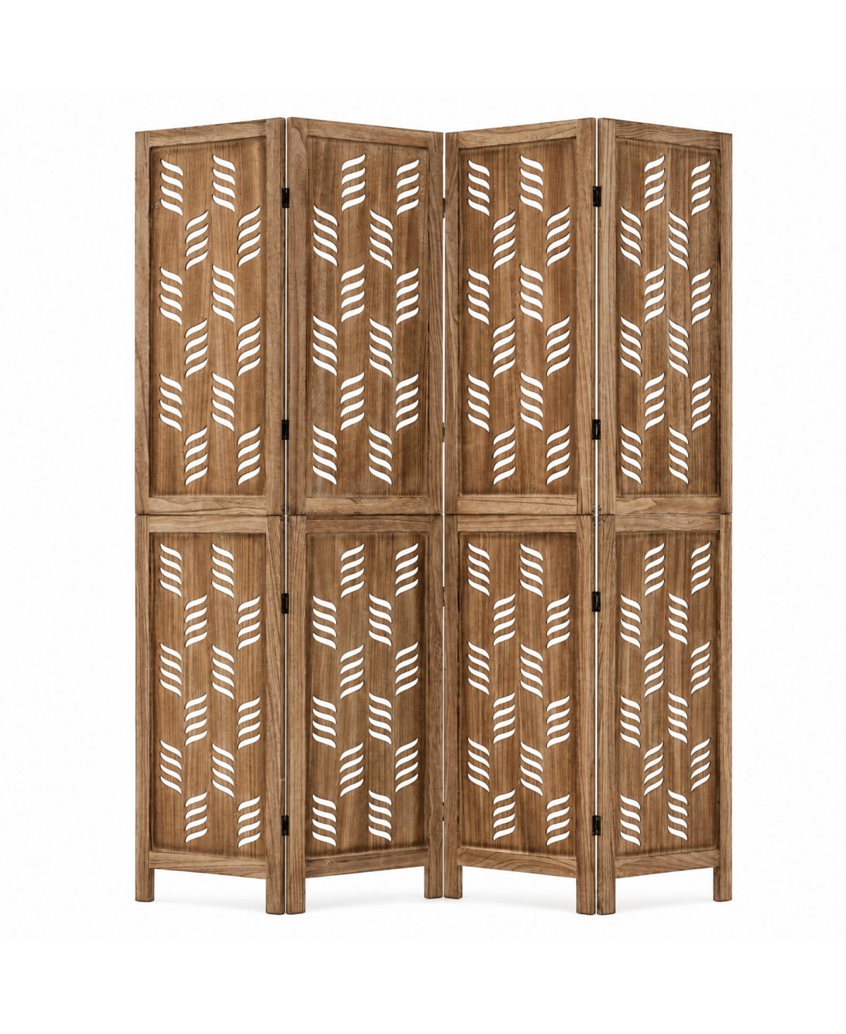 Gymax 5.5 Feet Tall Room Divider w/Paulownia Wood Frame Wave Cutout Pattern 2-Way Hinges